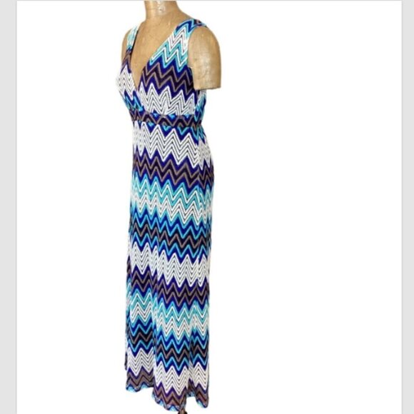 Adore Sleeveless Chevron/Zig-Zag Lace Multicolor V-Neck Maxi Dress M 294E - Picture 4 of 8